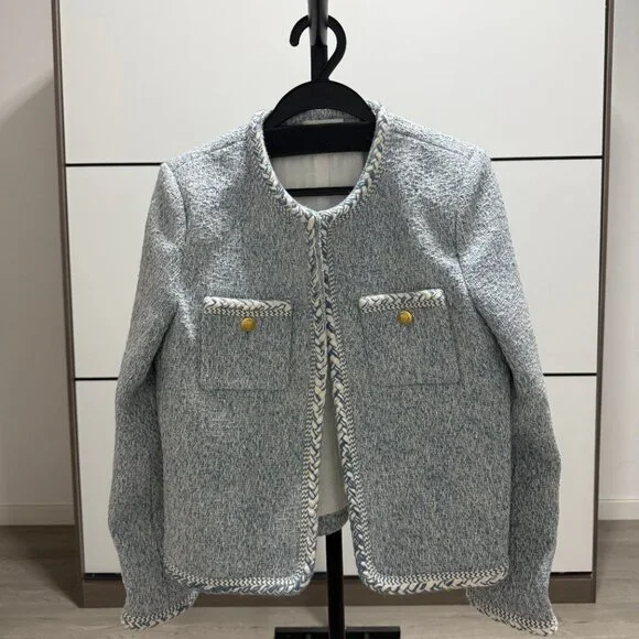 Celine Blue Tweed Wool Blend Jacket - Picture 2 of 9